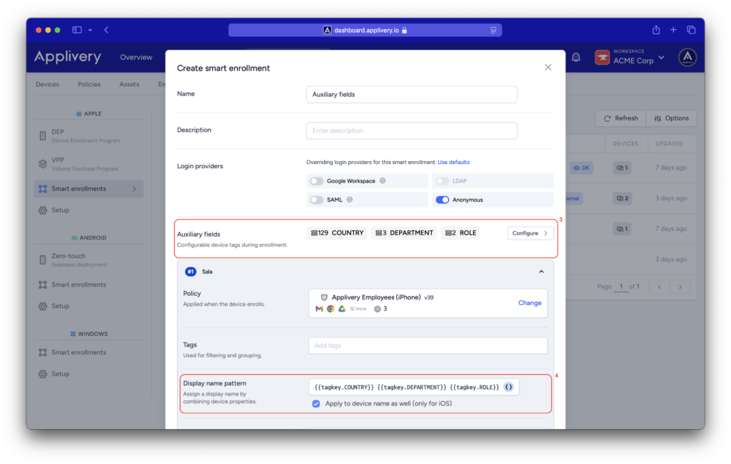 display name using auxiliary fields